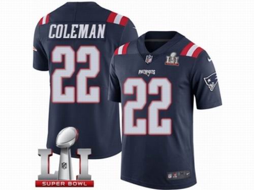 Youth Nike New England Patriots #22 Justin Coleman Limited Navy Blue Rush Super Bowl LI 51 Jersey
