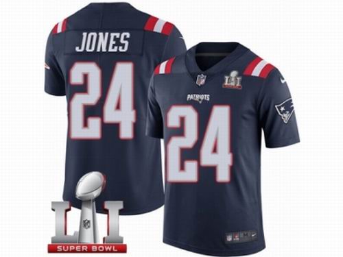 Youth Nike New England Patriots #24 Cyrus Jones Limited Navy Blue Rush Super Bowl LI 51 Jersey