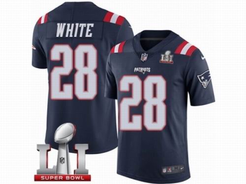 Youth Nike New England Patriots #28 James White Limited Navy Blue Rush Super Bowl LI 51 Jersey