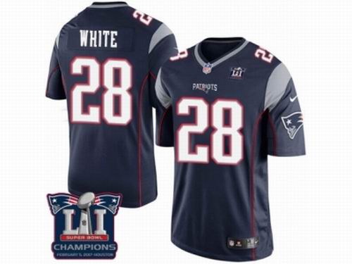 Youth Nike New England Patriots #28 James White Navy Blue game Super Bowl LI Champions NFL Jersey