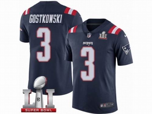 Youth Nike New England Patriots #3 Stephen Gostkowski Limited Navy Blue Rush Super Bowl LI 51 Jersey