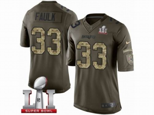Youth Nike New England Patriots #33 Kevin Faulk Limited Green Salute to Service Super Bowl LI 51 Jersey