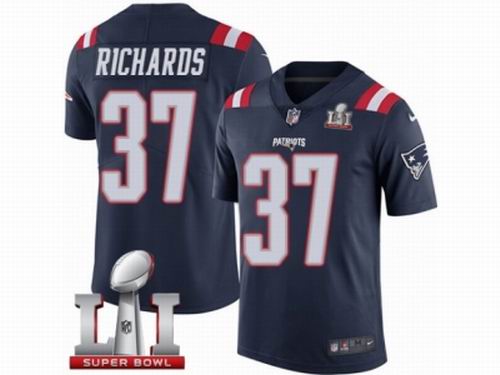Youth Nike New England Patriots #37 Jordan Richards Limited Navy Blue Rush Super Bowl LI 51 Jersey