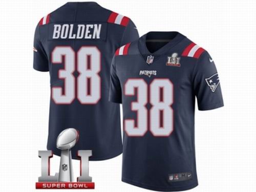 Youth Nike New England Patriots #38 Brandon Bolden Limited Navy Blue Rush Super Bowl LI 51 Jersey