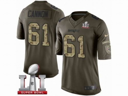 Youth Nike New England Patriots #61 Marcus Cannon Limited Green Salute to Service Super Bowl LI 51 Jersey