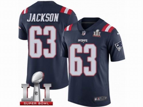 Youth Nike New England Patriots #63 Tre Jackson Limited Navy Blue Rush Super Bowl LI 51 Jersey