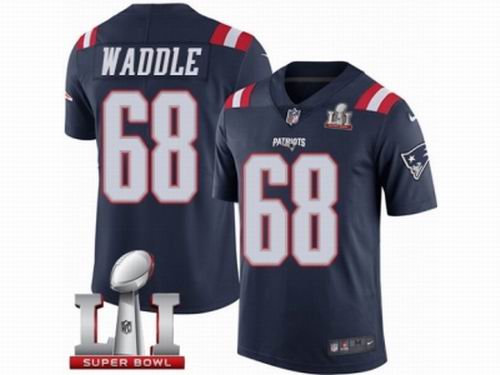 Youth Nike New England Patriots #68 LaAdrian Waddle Limited Navy Blue Rush Super Bowl LI 51 Jersey