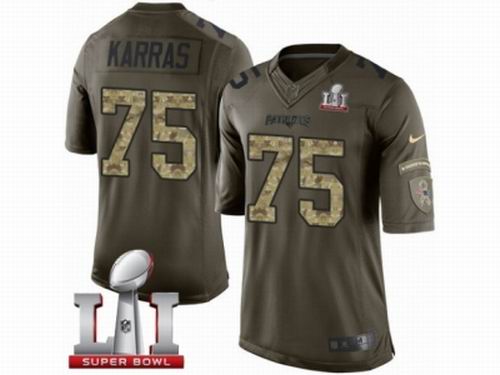 Youth Nike New England Patriots #75 Ted Karras Limited Green Salute to Service Super Bowl LI 51 Jersey