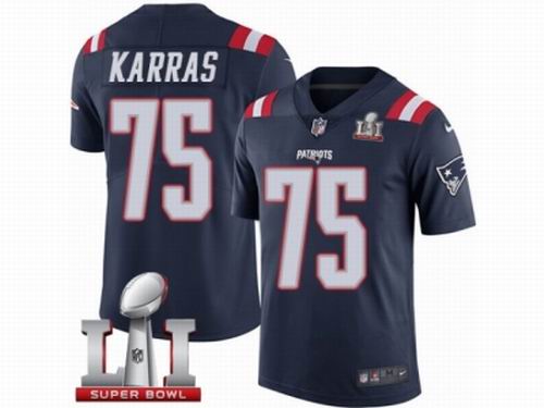 Youth Nike New England Patriots #75 Ted Karras Limited Navy Blue Rush Super Bowl LI 51 Jersey