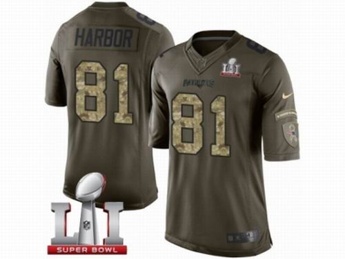 Youth Nike New England Patriots #81 Clay Harbor Limited Green Salute to Service Super Bowl LI 51 Jersey