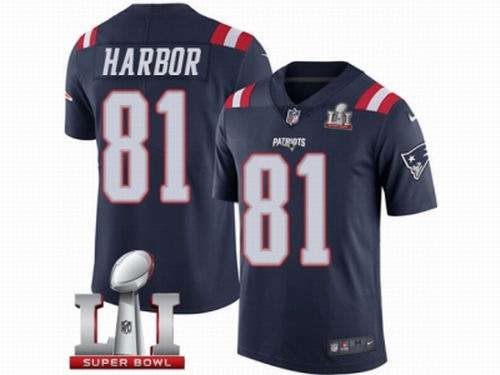 Youth Nike New England Patriots #81 Clay Harbor Limited Navy Blue Rush Super Bowl LI 51 Jersey