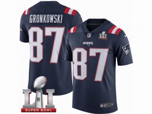 Youth Nike New England Patriots #87 Rob Gronkowski Limited Navy Blue Rush Super Bowl LI 51 Jersey
