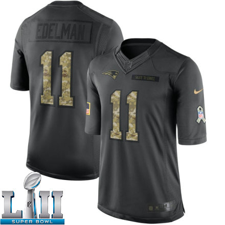 Youth Nike New England Patriots Super Bowl LII 11 Julian Edelman Limited Black 2016 Salute to Service NFL Jersey