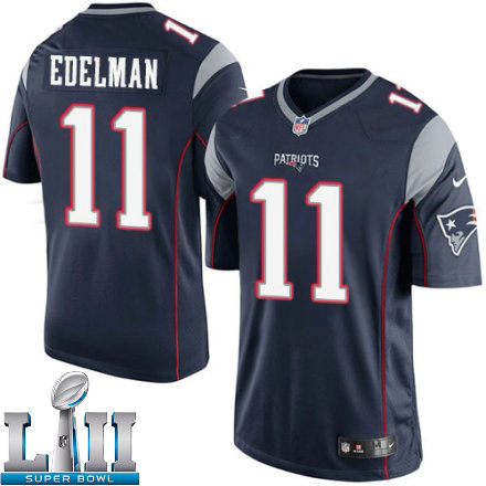 Youth Nike New England Patriots Super Bowl LII 11 Julian Edelman Limited Navy Blue Team Color NFL Jersey