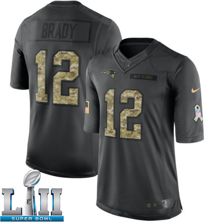 Youth Nike New England Patriots Super Bowl LII 12 Tom Brady Limited Black 2016 Salute to Service NFL Jersey