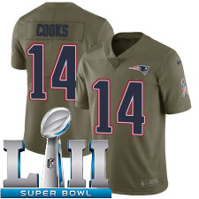 Youth Nike New England Patriots Super Bowl LII 14 Brandin Cooks Limited Olive 2017 Salute to Service NFL Jersey