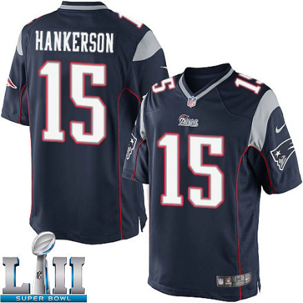 Youth Nike New England Patriots Super Bowl LII 15 Leonard Hankerson Elite Navy Blue Team Color NFL Jersey