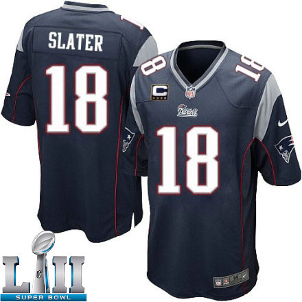 Youth Nike New England Patriots Super Bowl LII 18 Matthew Slater Elite Navy Blue Team Color C Patch NFL Jersey