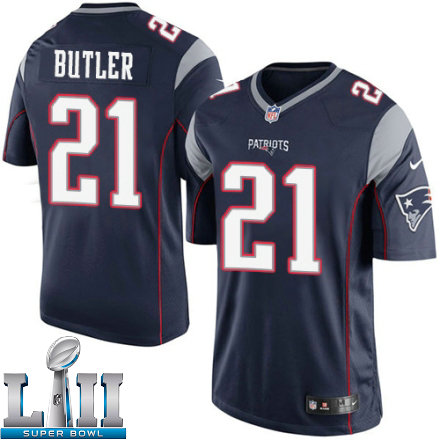 Youth Nike New England Patriots Super Bowl LII 21 Malcolm Butler Limited Navy Blue Team Color NFL Jersey