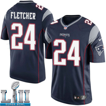 Youth Nike New England Patriots Super Bowl LII 24 Bradley Fletcher Elite Navy Blue Team Color NFL Jersey