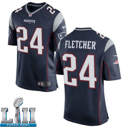 Youth Nike New England Patriots Super Bowl LII 24 Bradley Fletcher Game Navy Blue Team Color NFL Jersey