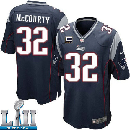Youth Nike New England Patriots Super Bowl LII 32 Devin McCourty Elite Navy Blue Team Color C Patch NFL Jersey