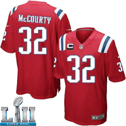 Youth Nike New England Patriots Super Bowl LII 32 Devin McCourty Elite Red Alternate C Patch NFL Jersey