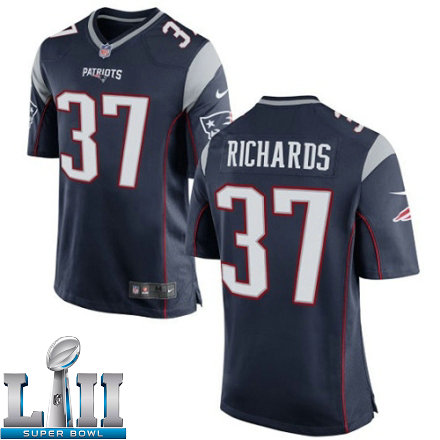 Youth Nike New England Patriots Super Bowl LII 37 Jordan Richards Game Navy Blue Team Color NFL Jersey