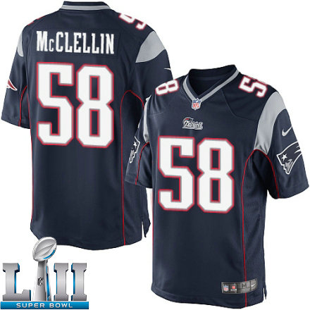 Youth Nike New England Patriots Super Bowl LII 58 Shea McClellin Elite Navy Blue Team Color NFL Jersey
