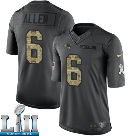 Youth Nike New England Patriots Super Bowl LII 6 Ryan Allen Limited Black 2016 Salute to Service NFL Jersey