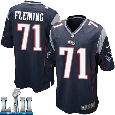 Youth Nike New England Patriots Super Bowl LII 71 Cameron Fleming Game Navy Blue Team Color NFL Jersey