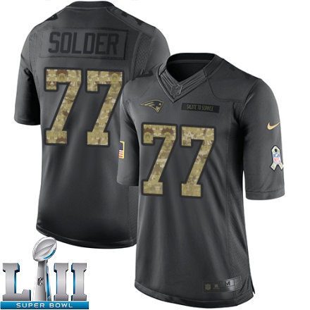 Youth Nike New England Patriots Super Bowl LII 77 Nate Solder Limited Black 2016 Salute to Service NFL Jersey