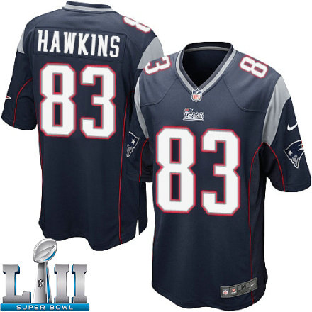 Youth Nike New England Patriots Super Bowl LII 83 Lavelle Hawkins Elite Navy Blue Team Color NFL Jersey