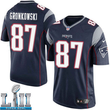 Youth Nike New England Patriots Super Bowl LII 87 Rob Gronkowski Elite Navy Blue Team Color NFL Jersey