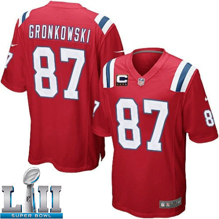 Youth Nike New England Patriots Super Bowl LII 87 Rob Gronkowski Elite Red Alternate C Patch NFL Jersey