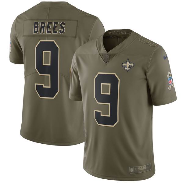 Youth Nike New Orleans Saints #9 Drew Brees Olive NFL Limited 2017 Salute To Service Jersey