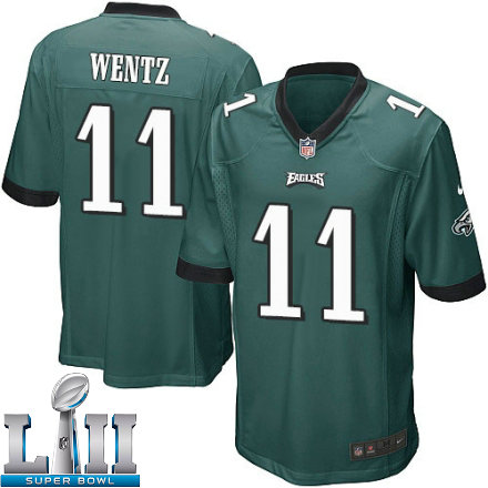 Youth Nike Philadelphia Eagels Super Bowl LII 11 Carson Wentz Game Midnight Green Team Color NFL Jersey