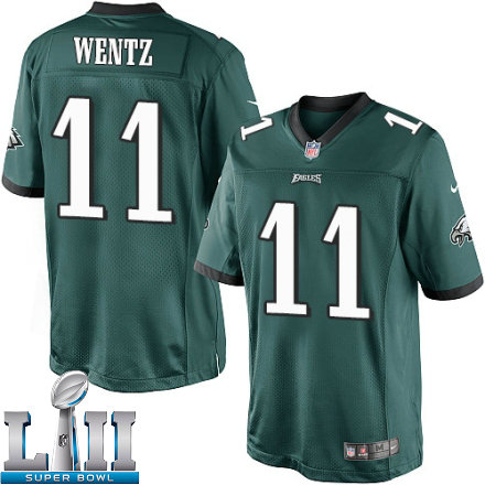 Youth Nike Philadelphia Eagels Super Bowl LII 11 Carson Wentz Limited Midnight Green Team Color NFL Jersey