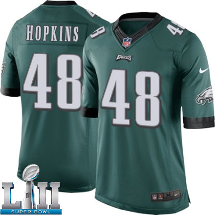 Youth Nike Philadelphia Eagles Super Bowl LII 48 Wes Hopkins Limited Midnight Green Team Color NFL Jersey