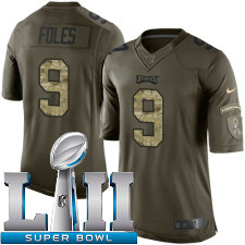 Youth Nike Philadelphia Eagles Super Bowl LII 9 Nick Foles Limited Green Salute to Service NFL Jersey