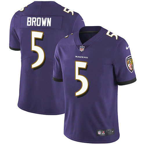 Youth Nike Ravens #5 Marquise Brown Purple Team Color Youth Stitched NFL Vapor Untouchable Limited Jersey