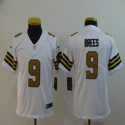 Youth Nike Saints 9 Drew Brees White Youth Color Rush Limited Jersey