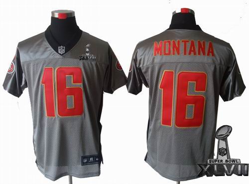 Youth Nike San Francisco 49ers #16 Joe Montana Gray shadow elite 2013 Super Bowl XLVII Jersey