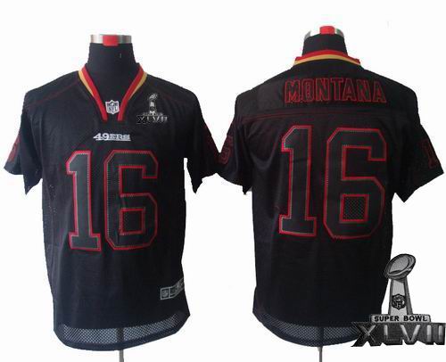 Youth Nike San Francisco 49ers #16 Joe Montana Lights Out Black elite 2013 Super Bowl XLVII Jersey