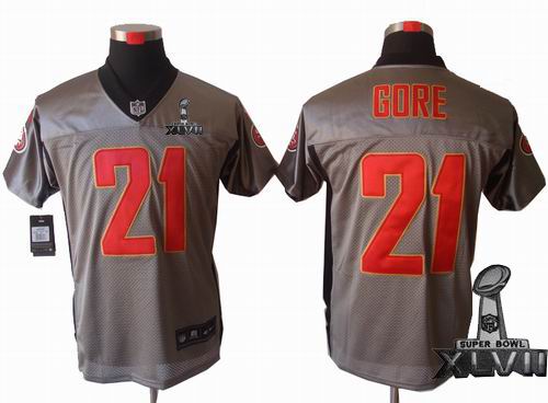 Youth Nike San Francisco 49ers #21 Frank Gore Gray shadow elite 2013 Super Bowl XLVII Jersey
