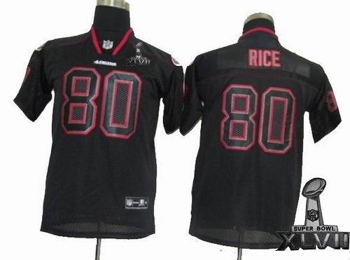 Youth Nike San Francisco 49ers 80# J.Rice Lights Out Black elite 2013 Super Bowl XLVII Jersey