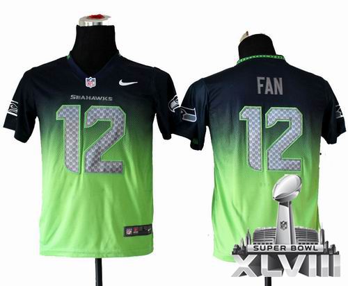 Youth Nike Seattle Seahawks 12th Fan Elite Drift II Fashion 2014 Super bowl XLVIII(GYM) Jersey