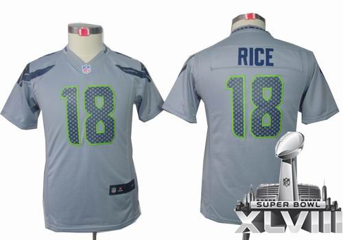 Youth Nike Seattle Seahawks 18# Sidney Rice grey limited 2014 Super bowl XLVIII(GYM) Jersey