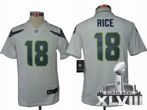 Youth Nike Seattle Seahawks 18# Sidney Rice white limited 2014 Super bowl XLVIII(GYM) Jersey