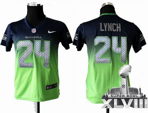 Youth Nike Seattle Seahawks 24# Marshawn Lynch Elite Drift II Fashion 2014 Super bowl XLVIII(GYM) Jersey